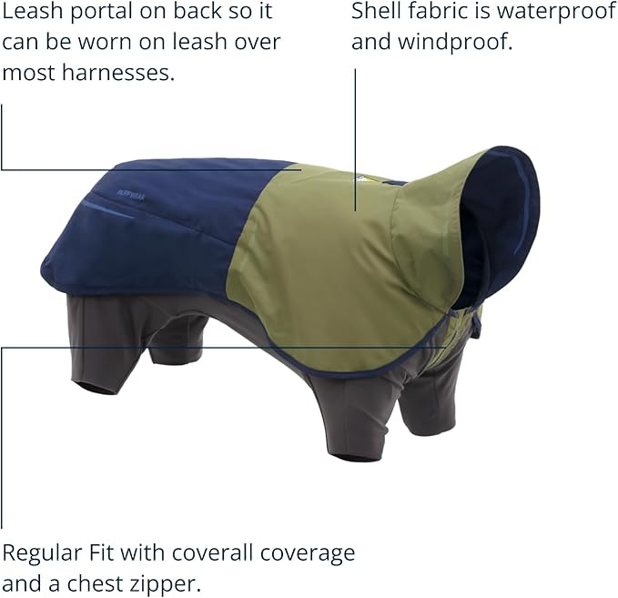 Ruffwear, Sun Shower Dog Raincoat Coverall, Waterproof & Windproof All-Weather Jacket with Full Coverage & Leg Straps, Lightweight & Reflective Dog Gear, Midnight Blue, X-Small