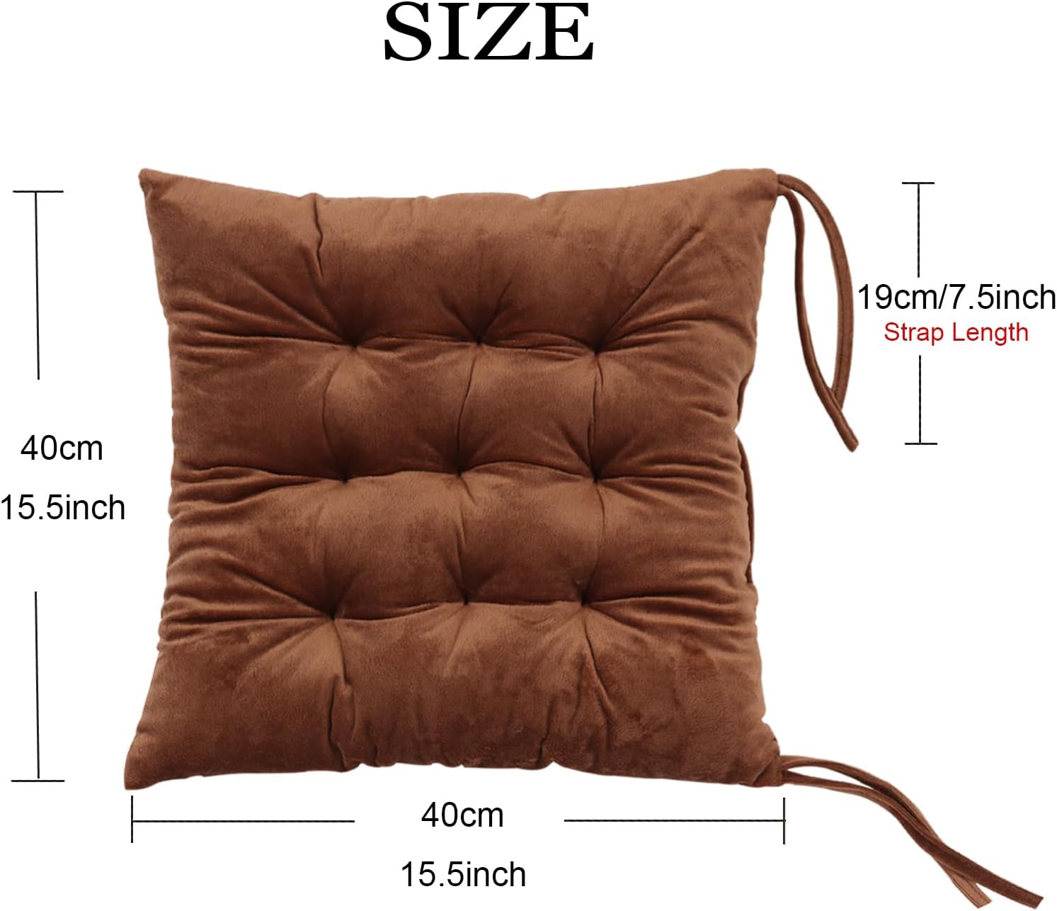6 Pack Square Seat Cushion Chair Pads for Kitchen Dining Chairs, Soft Comfort Velvet Chair Mat Pillow Cushions with Ties for Office Desk Living Room Tatami 15.5", Coffee