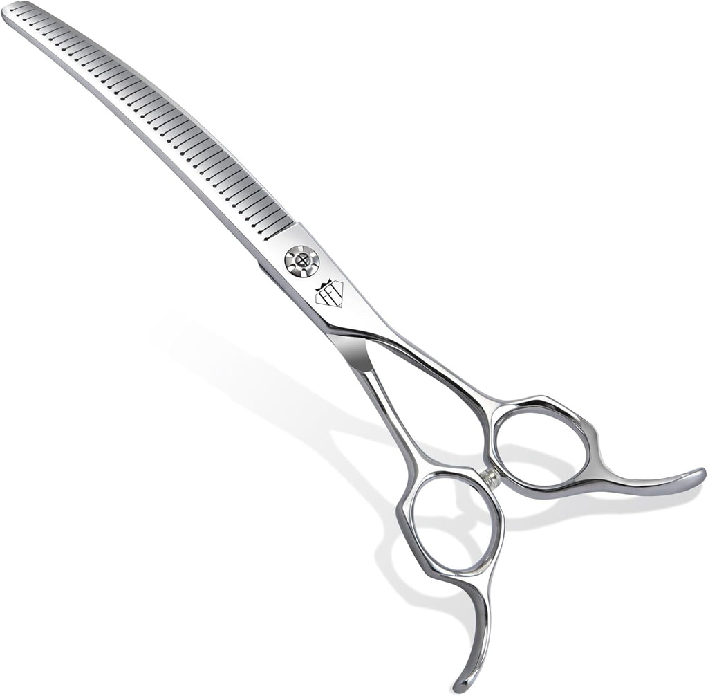 Professional Curved Thinning Scissors for Dog Grooming, 30-Degree Curvature, Japanese 440C for Trimming Dogs Cats and Other Pets face and paws (Curved Blender)