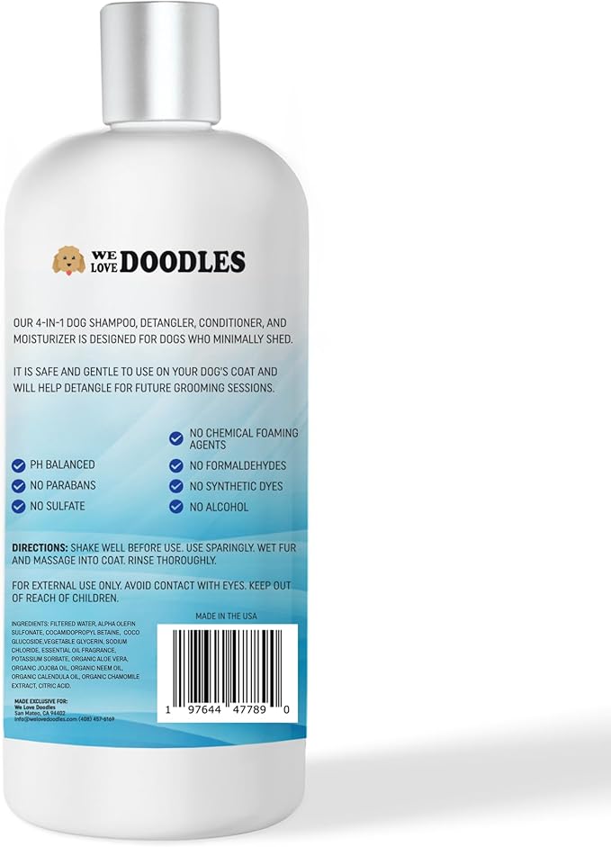 Dog Shampoo, Conditioner & Detangler - Best Shampoo for Goldendoodles, Poodles & Doodles - for Matted Pet Hair - Sensitive Skin Shampoo for Puppies - Made in The USA, 16OZ (Ocean Breeze)