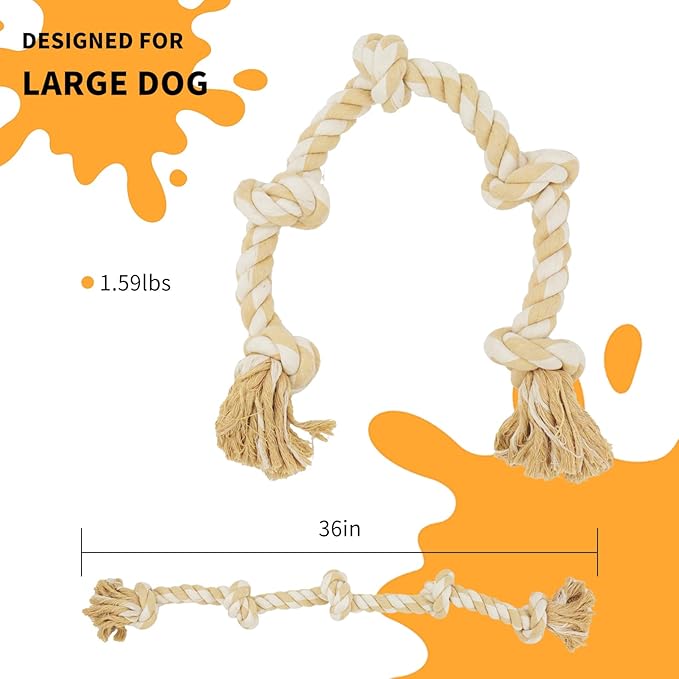 Bmag Dog Rope Toys for Aggressive Chewers, Tough Rope Chew Toys for Medium Large Dogs, Heavy Duty Tough Dog Tug of War Toy with 5 Knots for Teeth Cleaning