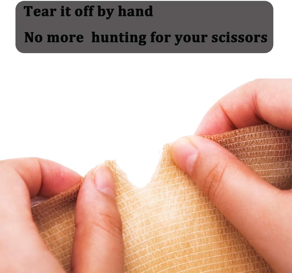 12 Rolls Elastic Self Adhesive Bandage Wrap 3 Inch, Breathable Non Woven Cohesive Bandage, Vet Wrap for Dogs, Ankle Sprains Swelling Medical First Aid Tape, Sports Athletic Tape Tan