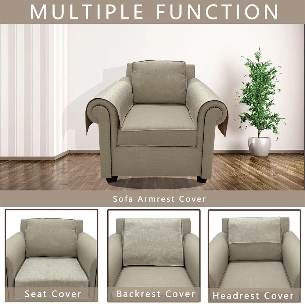 Couch Arm Covers, Anti-Slip Sofa Armrest Cover for Recliner, 2pc Washable Sofa Arm Covers, Dogs Cats Pet Scratch Proof Couch Arm Protectors, Beige, 24x28inch