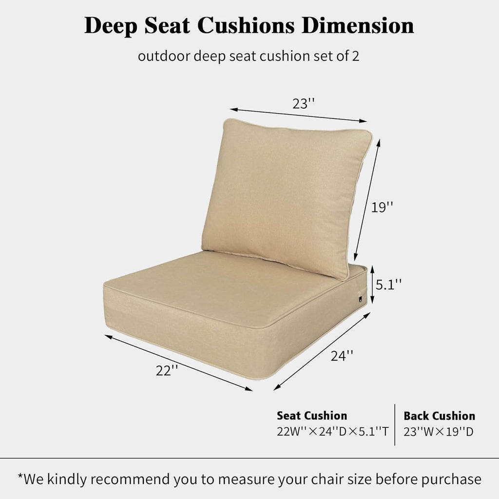 Outdoor 22x24 Inch Deep Seat Patio Cushion Set Outdoor Chair Cushions with Fade Resistant and Removable Cover for with Most Patio Furniture and homedepot Furniture Beige 2Sets