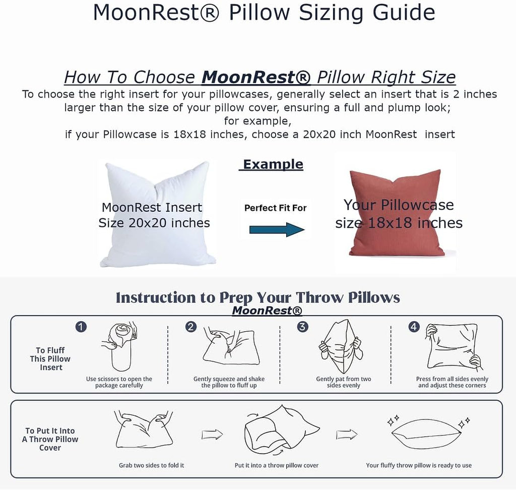 MoonRest® 19x19 Inch Synthetic Down Alternative Square Pillow Insert Form Stuffer for Sofa Shams, Decorative Throw Pillow, Cushion and Bed Pillow Stuffing - Hypoallergenic 19“X 19”