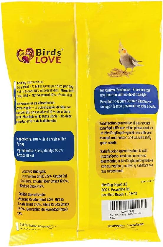 Birds LOVE Economy Special Spray Millet GMO-Free (No Stems Only Edible Tops) for Birds Cockatiel Lovebird Parakeet Finch Canary All Parrots Healthy Treat - 7oz