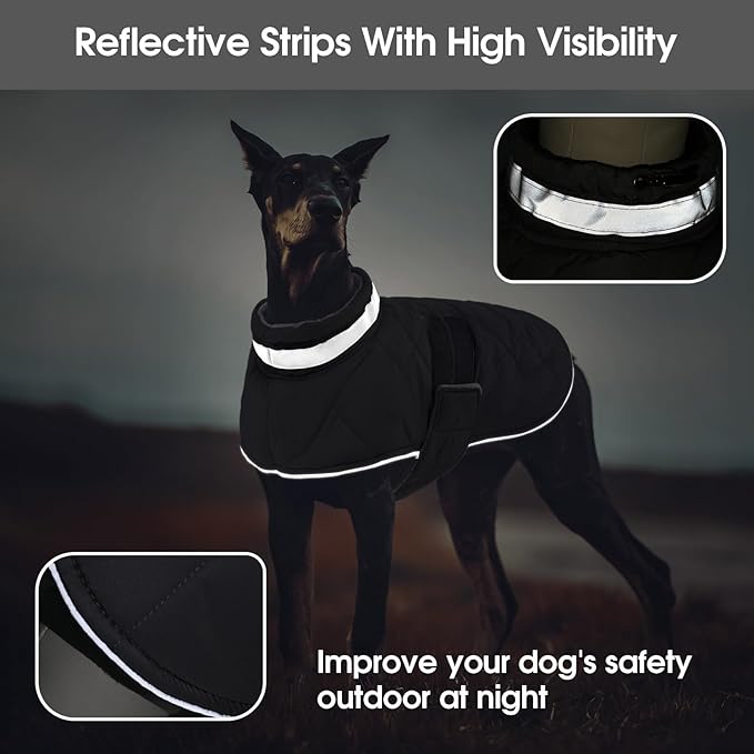 Dog Winter Coat Warm Padded Puppy Jacket Windproof Water Resistant Clothes for Small Medium Large Pets Christmas Sweater Outfit Vest(Black, L)