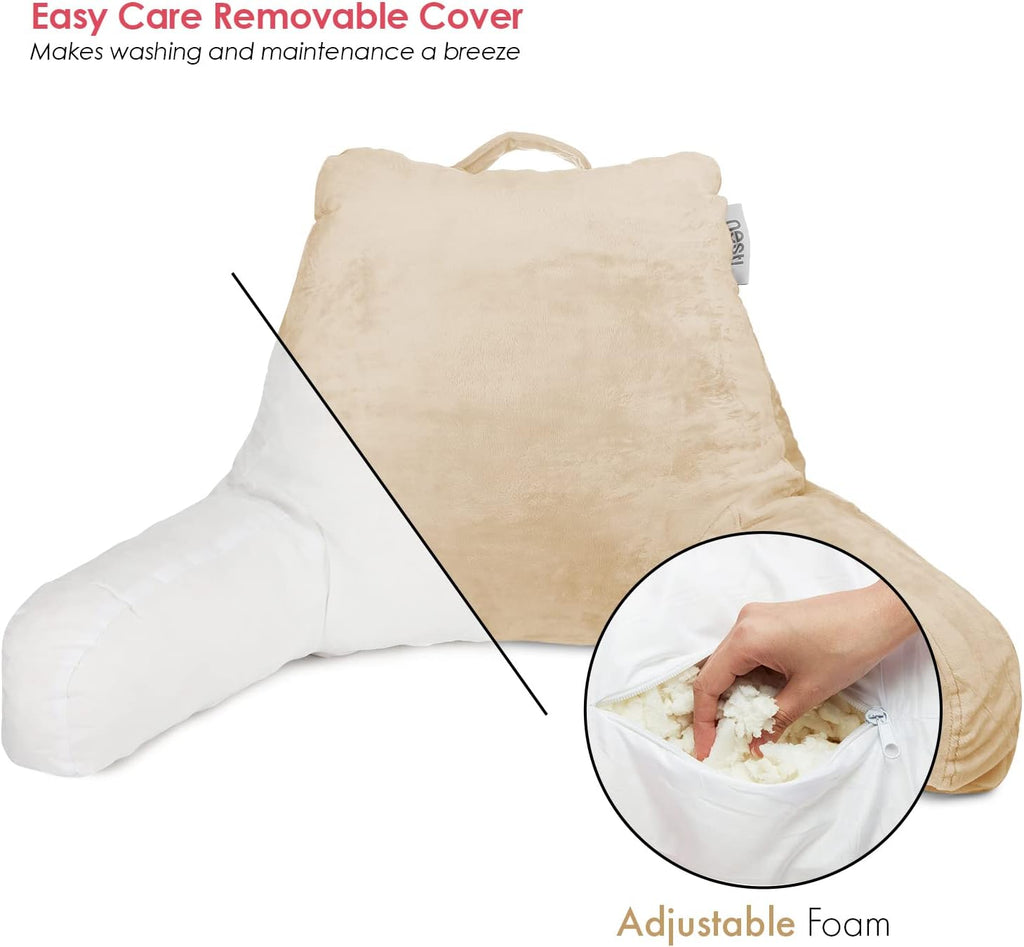 Nestl Reading Pillow for Kids & Teens with Shredded Memory Foam, Backrest Pillows for Reading, Watching, and Gaming, Use on the Couch, Bed, or Floor, Adjustable Support with Washable Cover Beige Cream