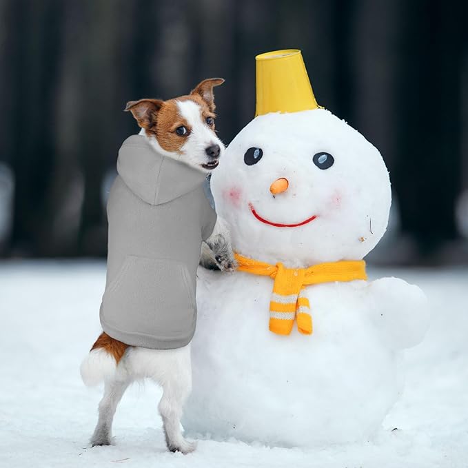 Extra Small Dog Sweater,Dog Hoodie,Warm Fleece Sweatshirt with Hood & Pocket,Leash Hole,Cozy Cold Weather Cat Pet Clothes Puppy Sweater for Small Dogs(Grey,XS)