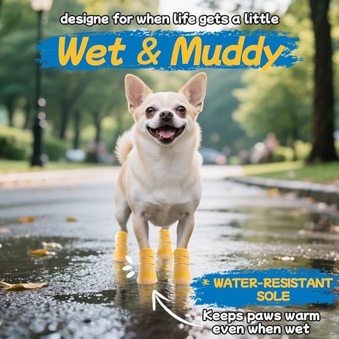 Dog Shoes for Small Dogs, Breathable Dog Boots Paw Protector for Hot Pavement Winter Snow, Dog Booties with Rugged Anti-Slip Sole for Hardwood Floors Outdoor Walking Yellow Size 3