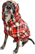 Spark Paws Dog Hoodie – Premium Dog Sweater for Small, Medium, and Large Dogs | Warm Outfits for French Bulldogs, Pitbull, Puppy, Winter Jacket Alternative - Red Plaid, 2XL