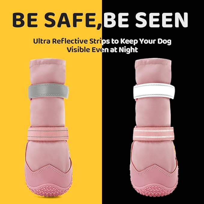 Hcpet Dog Shoes, Dog Boots & Paw Protectors for Winter Snowy Days, Rainy Weather, Outdoor Anti-Slip Sole Dog Booties for Hardwood Floor Pink-Leg 6
