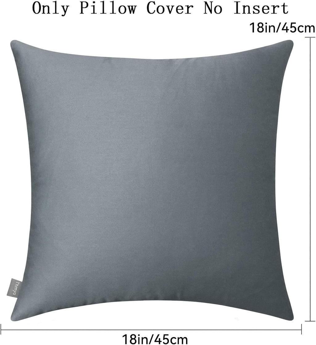 Thmyo 4-Pack 100% Cotton Comfortable Solid Decorative Throw Pillow Case Square Cushion Cover Pillowcase Sublimation Blank Pillow Covers DIY Throw Pillowcase for Sofa(18x18 inch/ 45x45cm,Dark Grey)