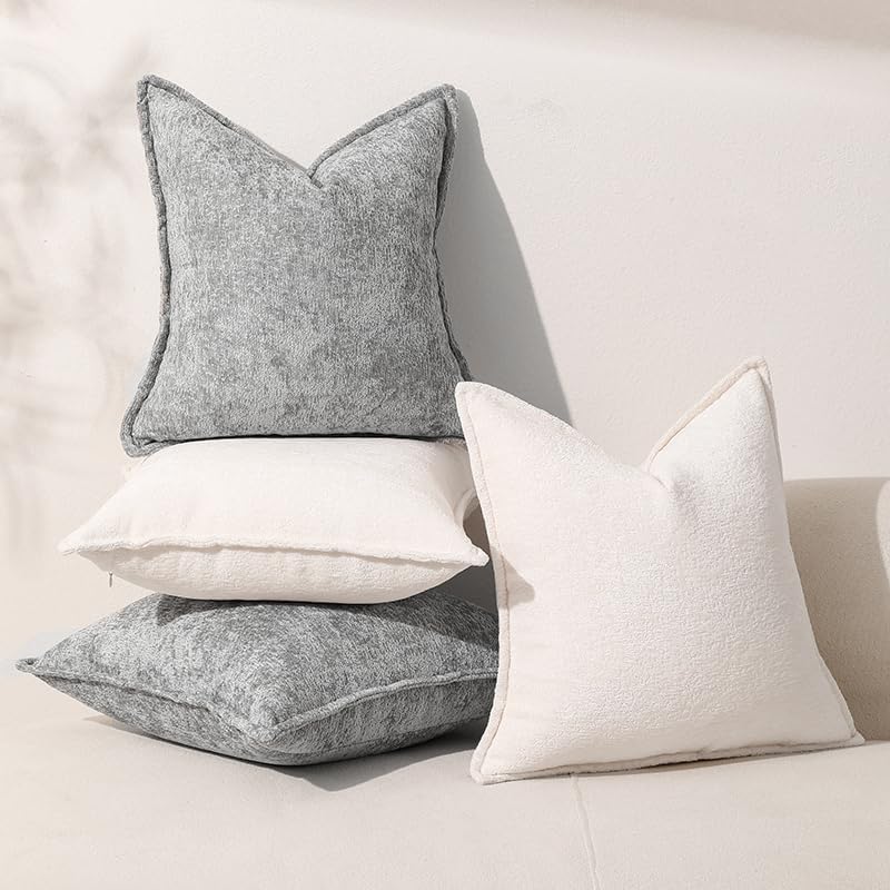 Pack of 2 Cream White Euro Shams Pillow Covers 26x26 Cozy Soft Chenille Decorative Throw Pillow Covers Accent Vintage Square Couch Pillow Covers for Home Decor Bed Sofa Living Room