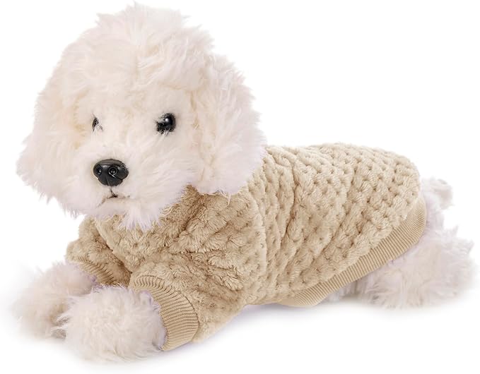 POMIU Dog Sweater, Dog Sweaters for Small Medium Dogs or Cat, Warm Soft Flannel Pet Clothes for Dogs Girl or Boy, Dog Shirt Coat Jacket (Ice Blue+Light Coffee+Teal, X-Small)