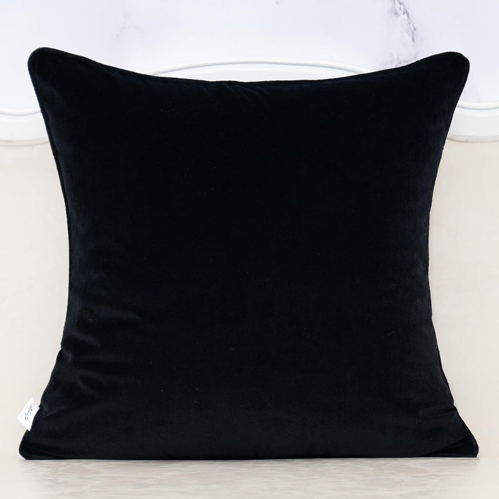 Alerfa Black Throw Pillow Cover 20x20 Inch, Square Cut Velvet Maple Leaf Embroidery Luxury Farmhosue Accent Decorative Pillow Cover for Couch Living Room Bedroom