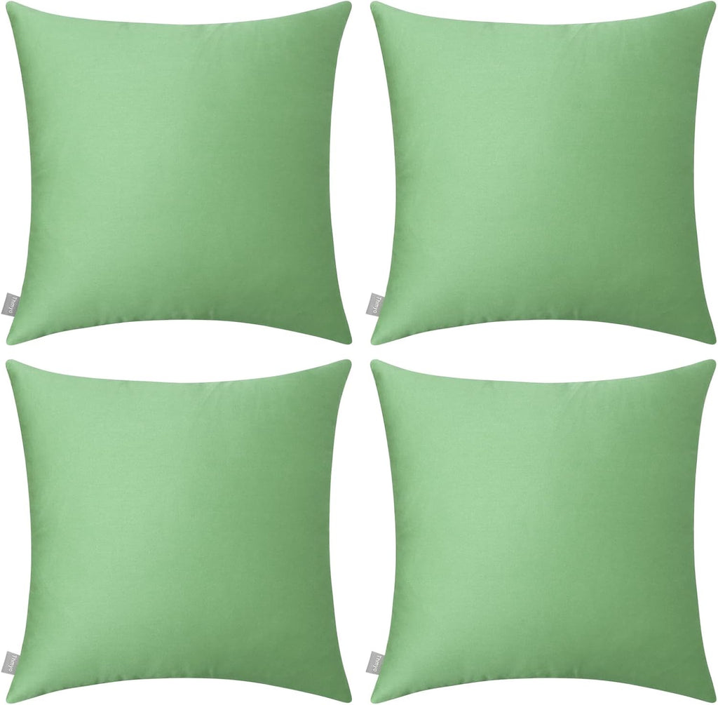 Thmyo 4-Pack 100% Cotton Comfortable Solid Decorative Throw Pillow Case, Square Cushion Cover Pillowcase Sublimation Blank Pillow Covers DIY Throw Pillowcase for Couch(18x18 inch/ 45x45cm,Sage Green)