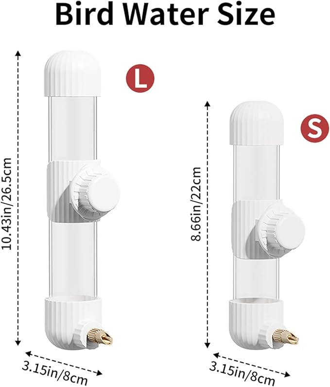 9.4 Fl Oz No Mess Bird Water Dispenser, Automatic Parrot Water Feeder with Spring Valve, Clear Cage Water Drinker for Parakeets Cockatiels Budgies Finch Lovebirds & Canary (White, 9.4 fl oz (280ml))