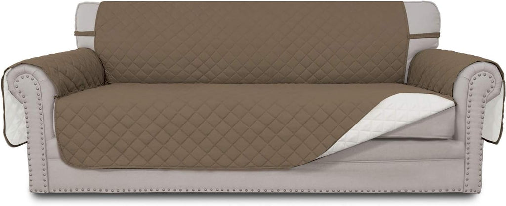 Easy-Going Reversible Oversized Couch Cover for 3 Cushion Couch Sofa Cover for Dogs Water Resistant Furniture Protector Cover with Foam Sticks for Pet (Oversized Sofa, Camel/Ivory)