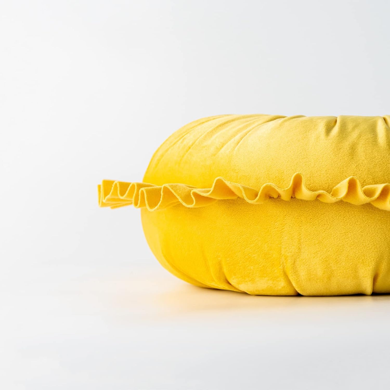 S SSOY Velvet Ruffle Pillow - Round, Plush, Home Decor for Sofa, Chair, Bed, Window, Floor - 13.7in