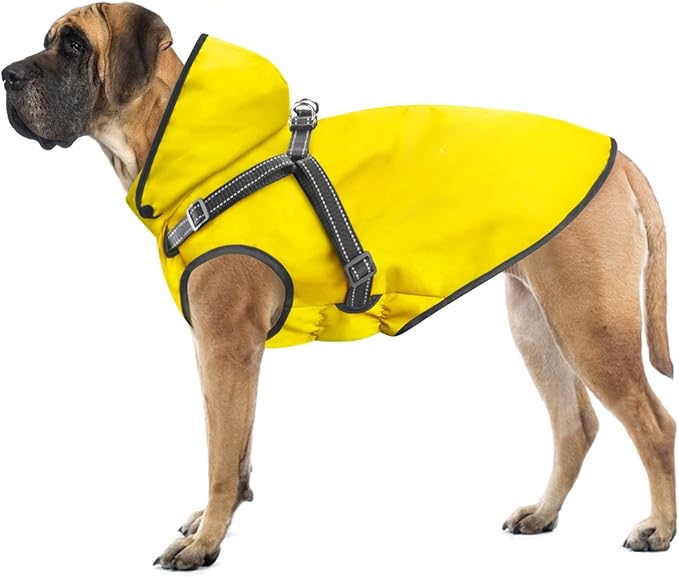 Mosucoirl Dog Raincoat Waterproof Doggie Hoodie Reflective Dog Raincoat Hooded Adjustable Rain Jacket for Small Medium Large Dogs Puppies Doggie Black Red Yellow Green (Yellow, S)