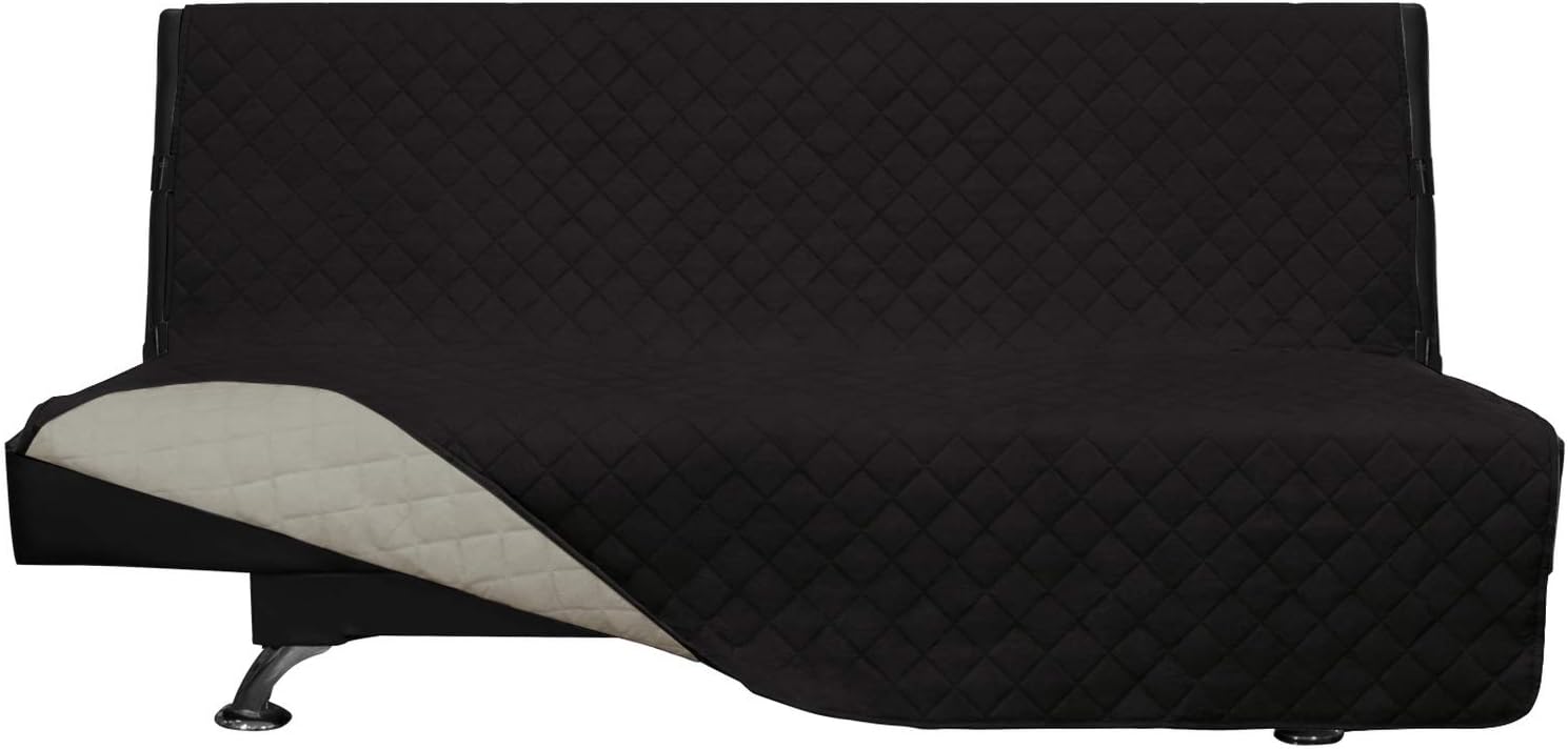 Easy-Going Futon Sofa Slipcover - Reversible Armless Couch Cover - Water Resistant for Pets & Kids (Black/Beige)