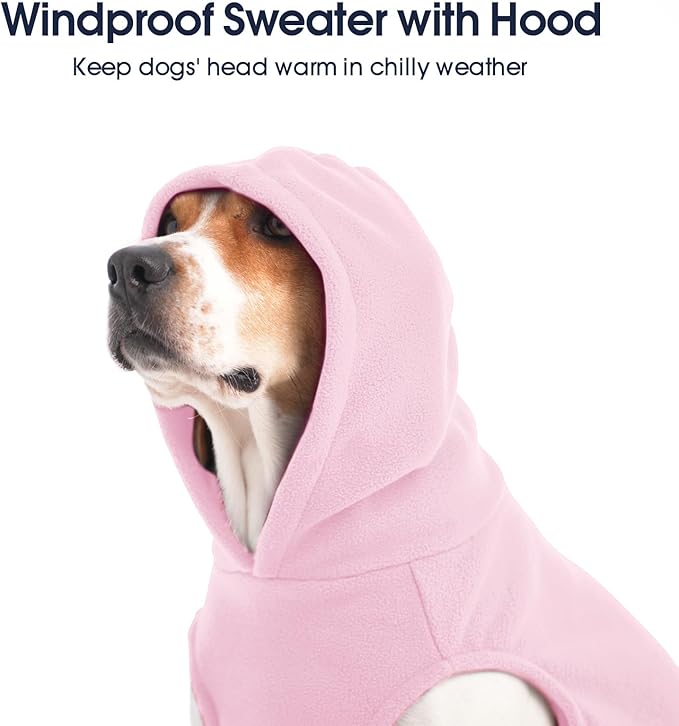 IECOii Dog Hoodie,Polar Fleece Dog Sweatshirt Fall Dogs Sweater with Hood,Warm Sweaters for Medium Dogs Boy Girl,Sleeveless Pet Hoodie Medium Size Winter Clothes for Pug,Jack Russell,Pink,M