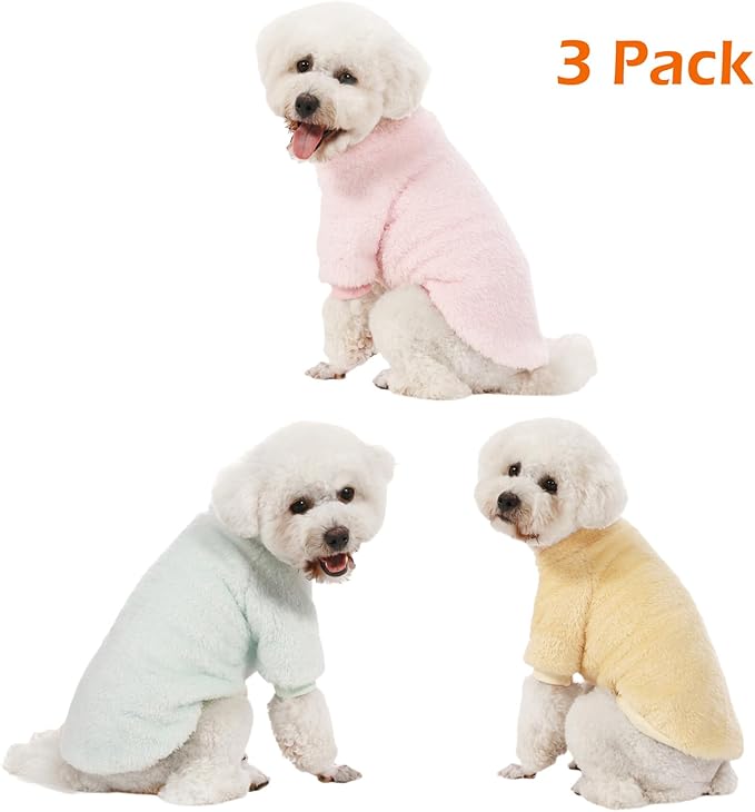 Dog Sweater, 3 Pack Dog Sweaters for Small Dogs, Dog Clothes for Small Dogs Girl Boy, Ultra Soft and Warm Puppy Sweater Dog Coat for Winter Christmas (XXS, Lt Pink+Lt Green+Lt Yellow)