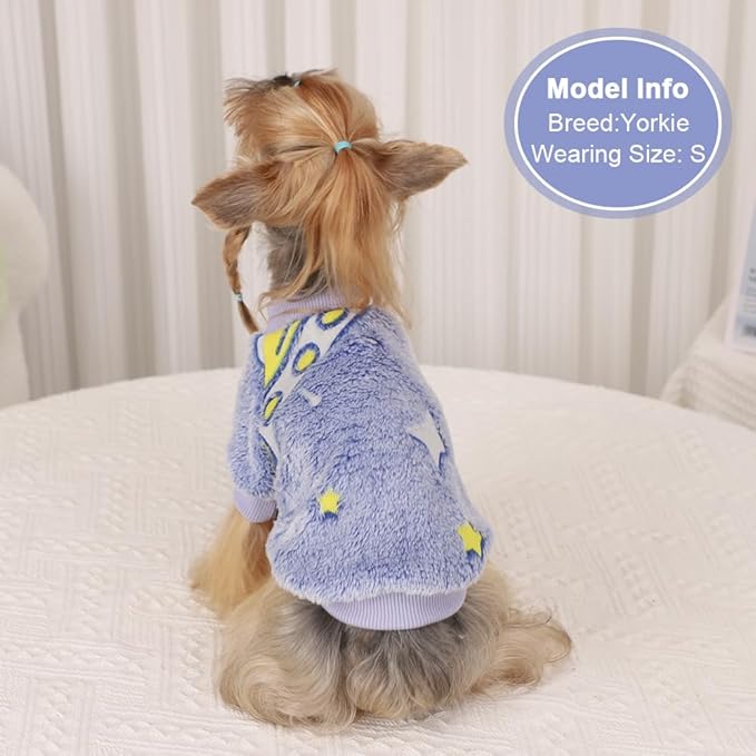 Dog Sweater Glow in The Dark Girl Pink Small Fleece Clothes Winter Soft Thickening Warm Puppy for Dogs Boy Teacup Yorkie Chihuahua (XXS,Blue)