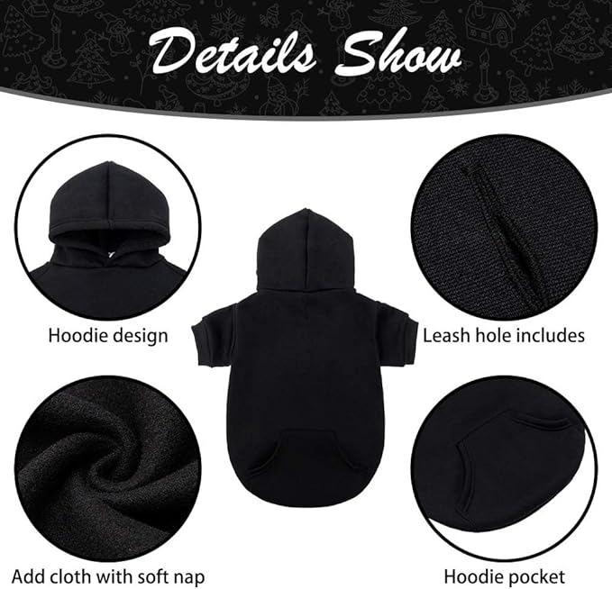 KOOLTAIL Basic Dog Hoodie - Soft and Warm Dog Hoodie Sweater with Leash Hole and Pocket, Dog Winter Coat, Cold Weather Clothes Sweatshirt for Small Medium Large Dogs Puppy Cat Boys Girls Black XS