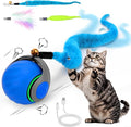 Interactive Cat Toy Ball - Speedy Cat Toys for Indoor Cats with Feather Tails for Chasing, Moving Stimulation Smart Cat Toy for Enrichment, Motion Activated Automatic Rolling Toys to Keep Them Busy