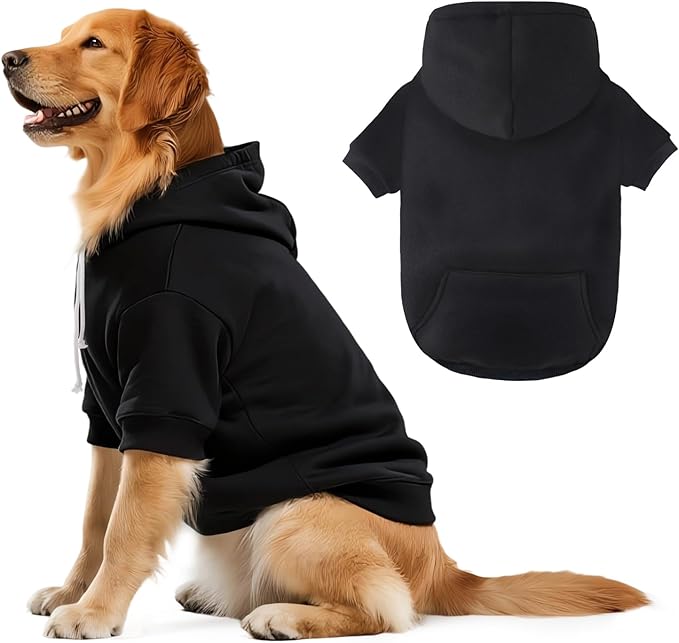 Dog Basic Hoodie Ultra-Soft Dog Clothes Cold Weather Sweaters for Medium Large Dogs Breathable Cozy Fabric Pet Coat Warm Stylish Sweatshirt with Leash Hole Pocket Dogs Jacket for Cats Boys Girls