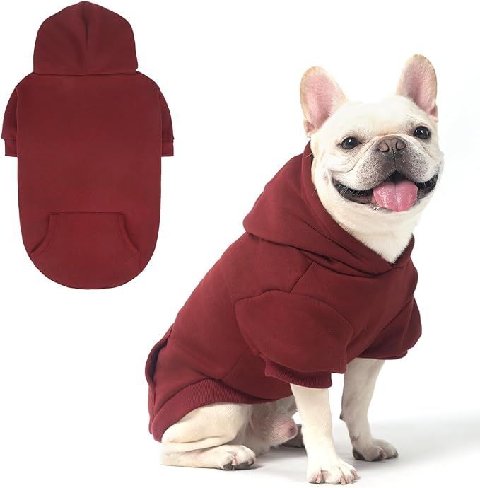 KOOLTAIL Basic Dog Hoodie - Soft and Warm Dog Hoodie Sweater with Leash Hole and Pocket, Pet Winter Coat, Cold Weather Clothes Sweatshirt for Small Medium Large Dogs Puppy Cat Boys Girls, Deep Red L