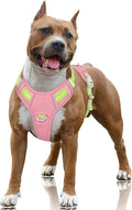 BARKBAY No Pull Dog Harness Large Reflective Dog Harness with Front Clip and Easy Control Handle for Walking Training Running with ID tag Pocket(Baby Pink & Sunlight,L)