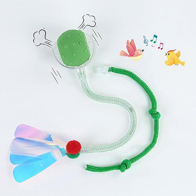 Interactive Cat Toys Ball for Indoor Cats, Automatic Agile Rolling Cat Ball with Elastic Mesh Tail, Bird Chirping & Motion Activated, 2 Tail Accessories, Kitten Toy for Bored (Green)