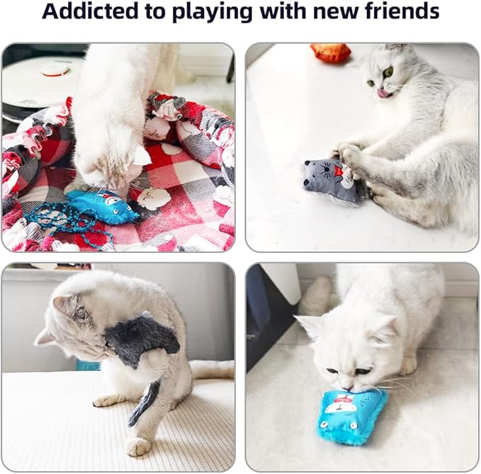 Cat Toys Catnip Toys Soft Plush Mouse Catmint Interactive Cat Kicker Toys with Crinkle Sound for Indoor Kitten Cats (12Mixed Colors)