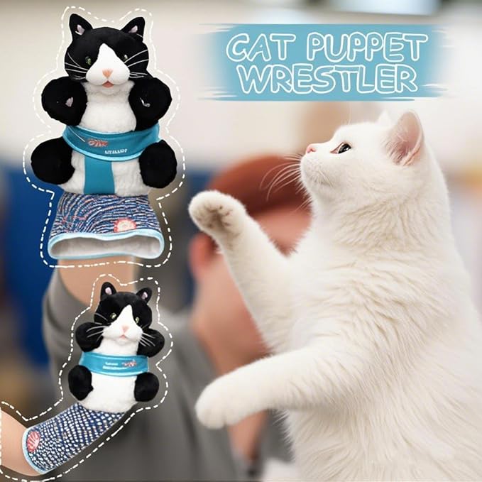 Cats Puppet Wrestler, Interactive Hand Puppet, Cat Wrestling Toy Puppet with Tough Padding for Safe Play, Boredom Durable Plush Stuffed Animal Toy for Cats