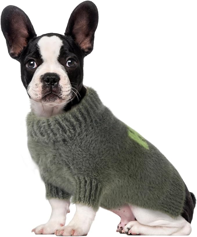 Small Dog Furry Pullover Sweater, Classic Turtleneck Dog Clothes for Cold Weather Cute Warm Pet Clothes for Chihuahua, Bulldog, Dachshund, Pug Green Large
