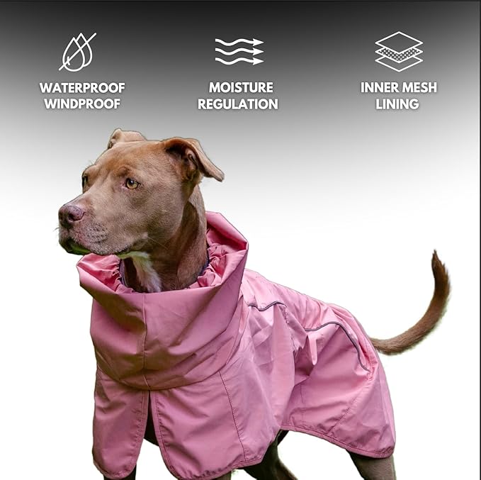 Spark Paws Dog Raincoat, Waterproof Windproof Rain Jacket, for Small Medium Large Extra Large Dogs, Reflective Breathable Full-Body Coverage Dry Suit - Sea Pink, 2XL