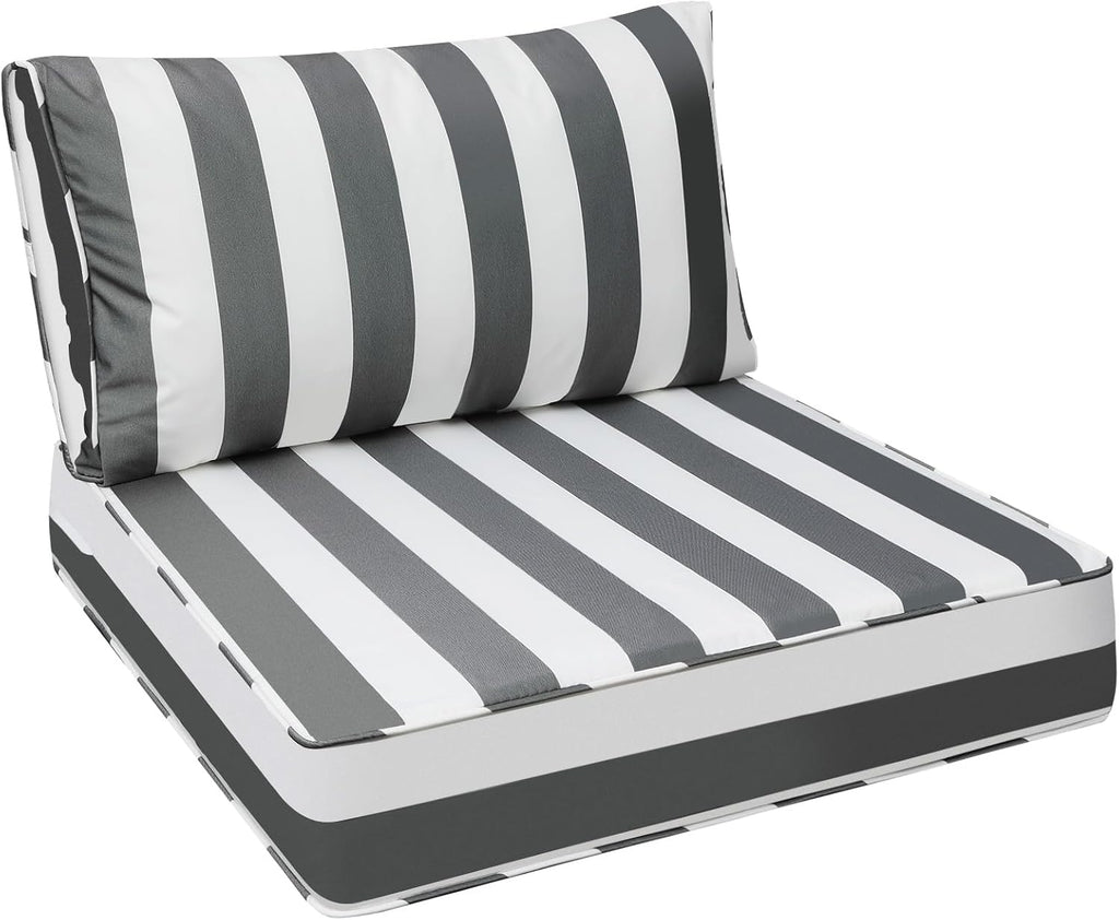 AAAAAcessories Outdoor Deep Seat Cushions, Waterproof, Fade-Resistant Patio Furniture Replacement Cushions, 23.5" x 25.5" x 5" + 23.5" x 13.5", Gray Cabana Stripe