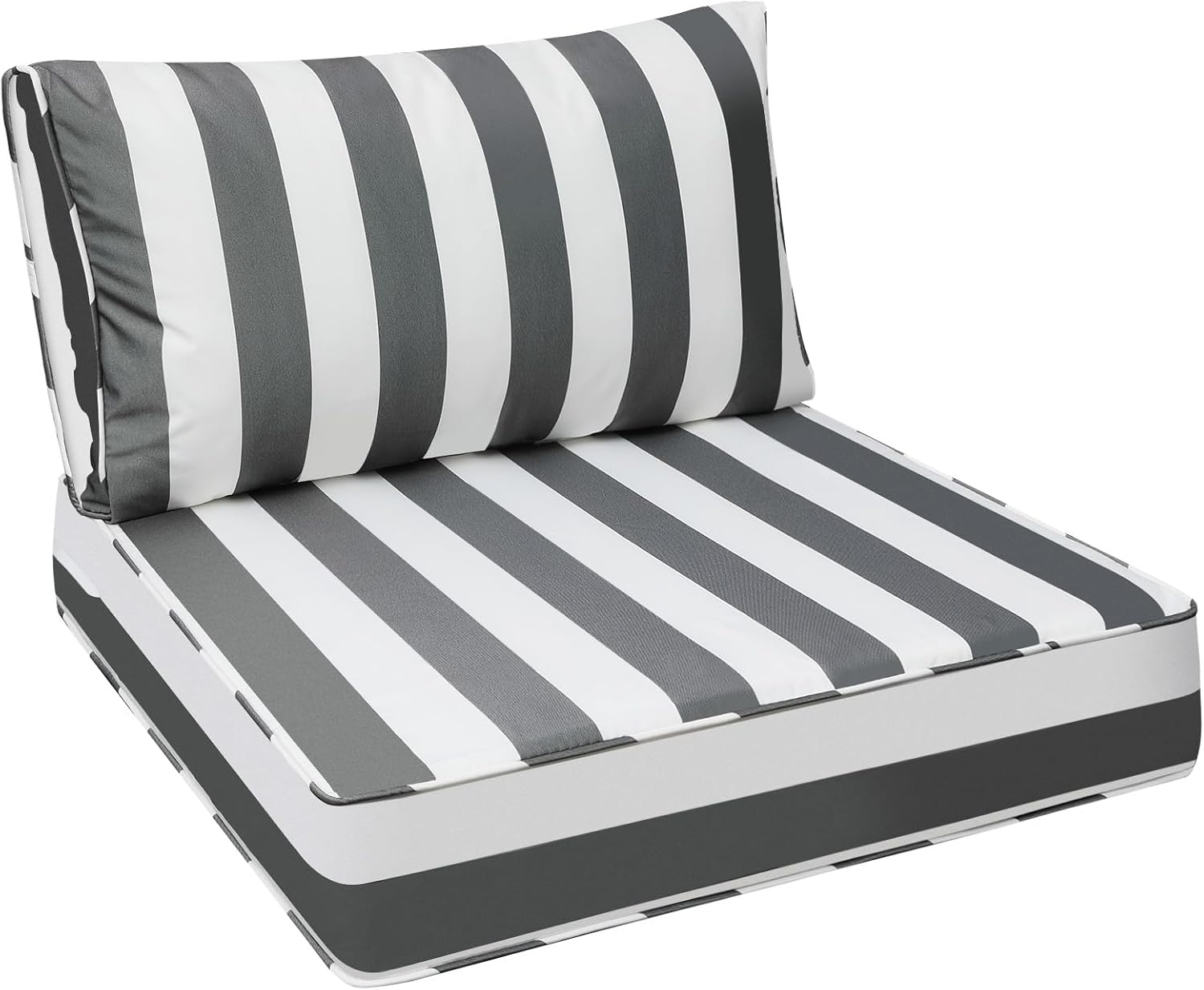 AAAAAcessories Outdoor Deep Seat Cushions, Waterproof, Fade-Resistant Patio Furniture Replacement Cushions, 23.5" x 25.5" x 5" + 23.5" x 13.5", Gray Cabana Stripe