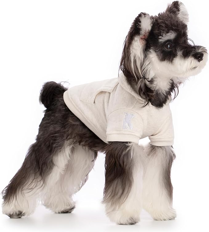 Koneseve Dog Hoodie Fleece, Cat Sweater Warm with Pocket - Soft Clothes for Daily Wear, Basic Hooded Sweatshirts, Winter Coat Clothing, Comfort Tee Shirt Fit for All Breeds Pet - Beige - 3XL