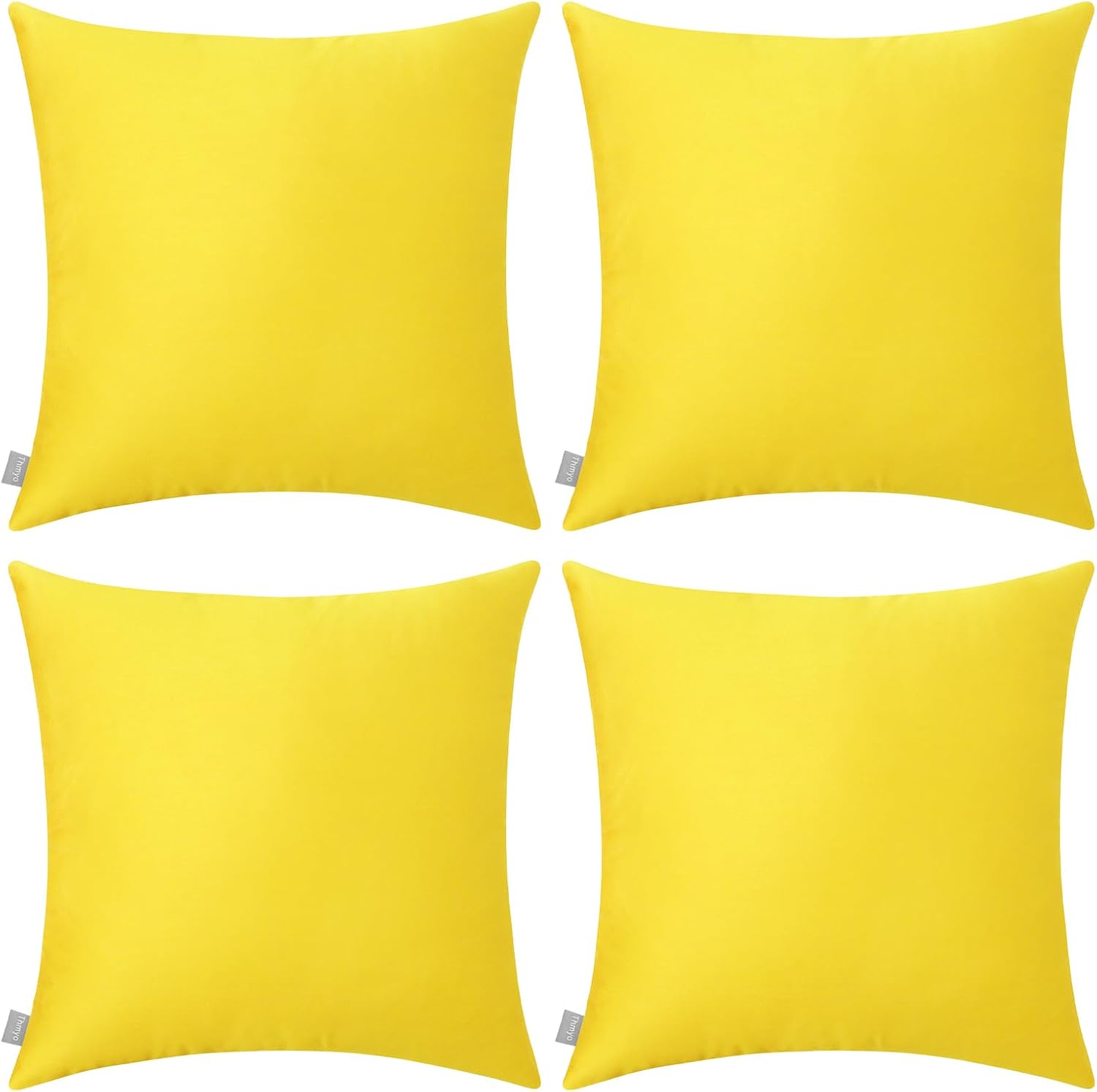 4-Pack 100% Cotton Comfortable Solid Decorative Throw Pillow Case,Thmyo Square Cushion Cover Pillowcase Sublimation Blank Pillow Covers DIY Throw Pillowcase for Sofa(20x20 inch/ 50x50cm,Lemon Yellow)