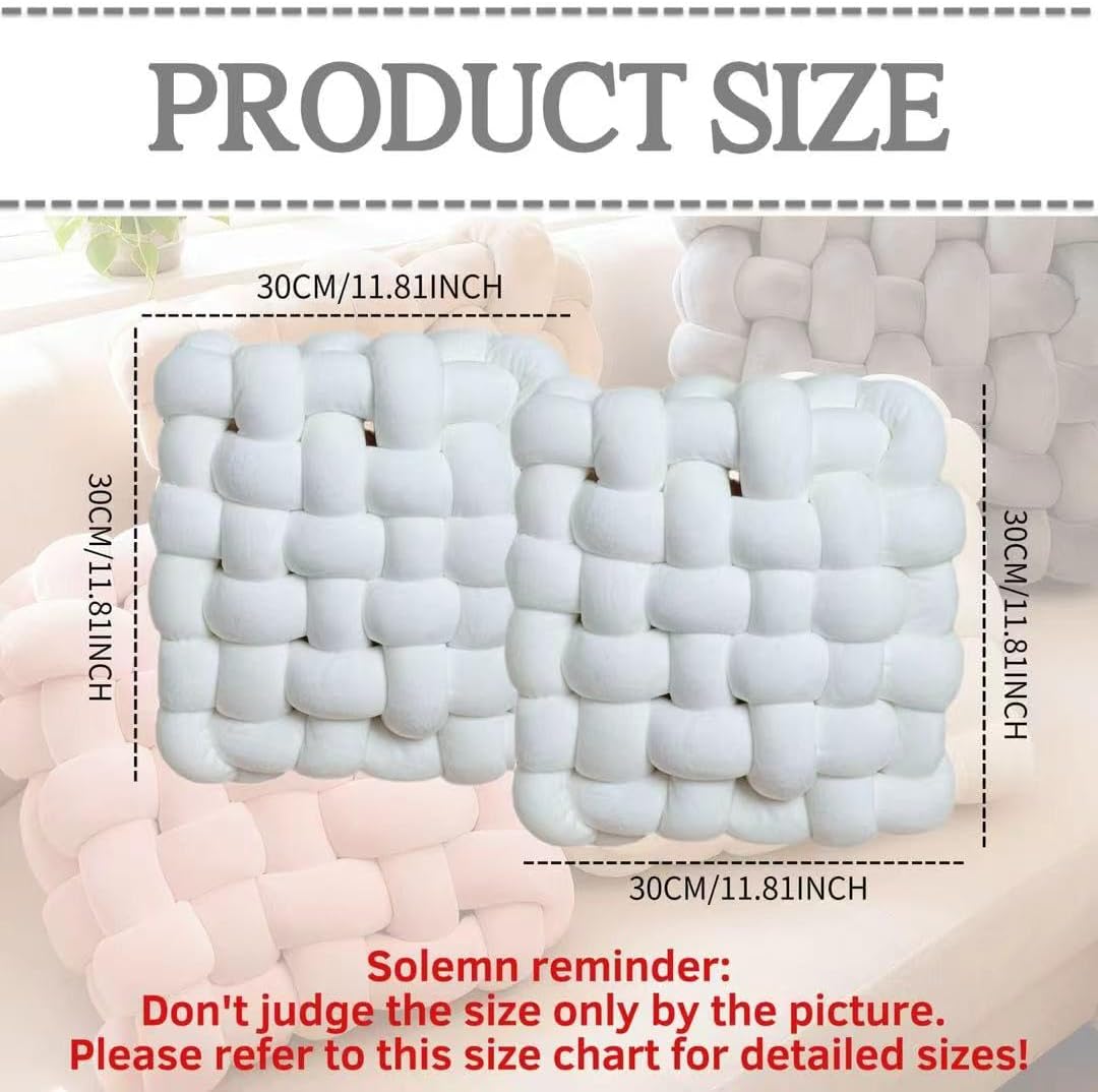 2Pcs Square Knot Throw Pillows, Suitable For Bedroom Decoration, Sofa Decorative Pillows, Home Decoration, Home Decor Living Room 12 inches * 13 inches (White)