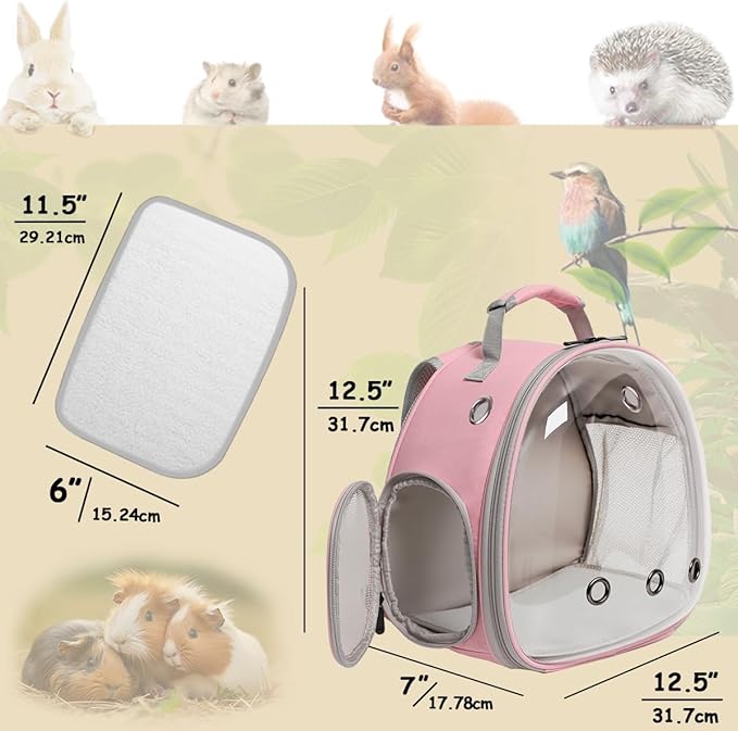 halinfer Small Bird Travel Backpack Carrier Cage with Cups, Backpack to Transport Backpack Carrier with Clamp Cups Stand Perch for Parakeet Cockatiel Budgies Vet Carry Book Bag Pink