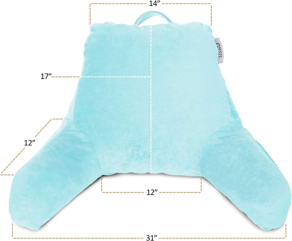 Nestl Reading Pillow with Shredded Memory Foam, Designed for Sitting Up in Bed and Couch, Back and Arms Adjustable Support for Adult & Teens Backrest Pillows for Reading with Washable Cover Light Blue