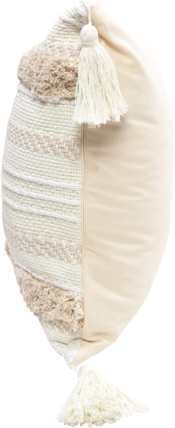 OJIA Boho Decorative Throw Pillow Cover, 20 x 20 Farmhouse Cute Pillowcase Minimalist Neutral Collection Cream White Tufted with Tassels Woven Square Cushion Cover for Sofa Couch Bedroom Living Room