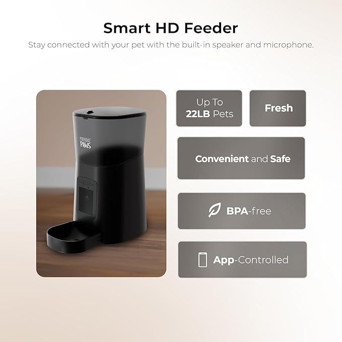 Smart HD Automatic Cat Feeder with 1080P Camera & Night Vision, 2-Way Audio, WiFi App Control, Anti-Jam 6L Cat Feeder with Backup Power, Easy to Clean, Schedules Up to 15 Meals for Cat & Dog, Black
