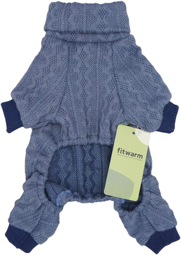 Fitwarm Turtleneck Knitted Dog Sweaters Winter Outfits Pet Coats Cat Clothes Blue Medium