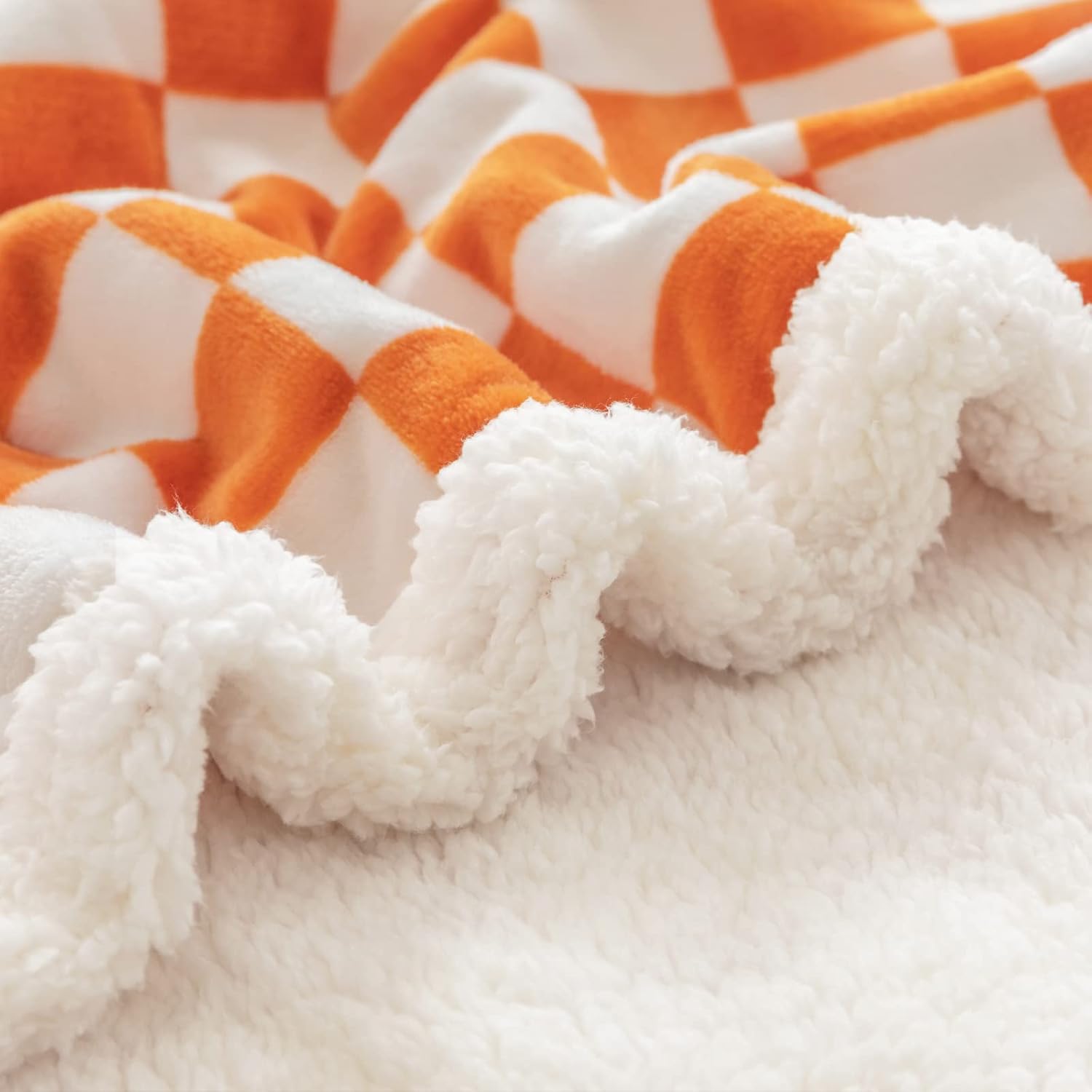 LOMAO Sherpa Throw Blanket Fleece Blanket with Checkered Pattern Soft Thick Blanket for Couch, Bed, Sofa Luxurious Warm and Cozy for All Seasons (Orange, 51"x63")
